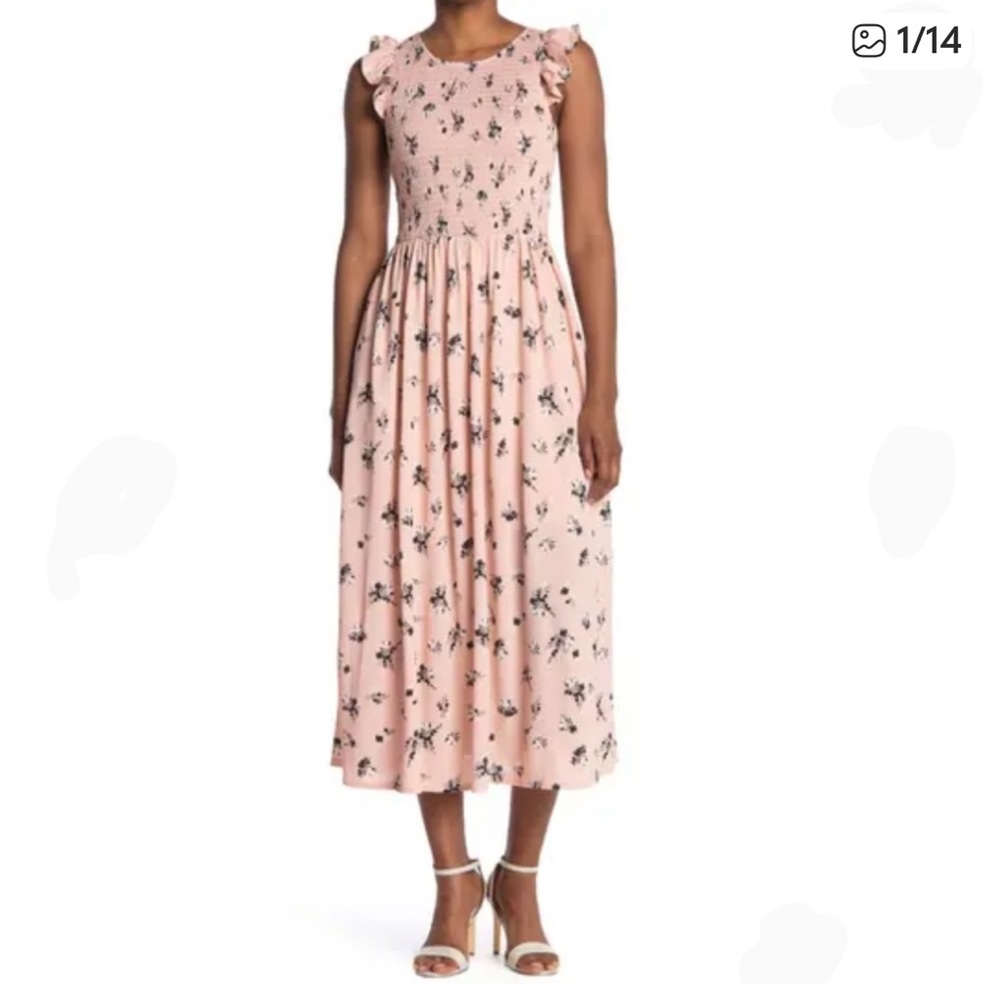 Melloday Floral Ruched Smocked Tiered Boho Prairie Midi Dress Size 3X
